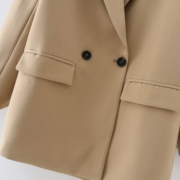 Classy go to Double Breasted Lapel Neck Blazer TAN - Picture 15 of 15